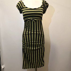 FUN BETSEY JOHNSON GREEN & BLACK STRIPED BODYCON DRESS SZ P